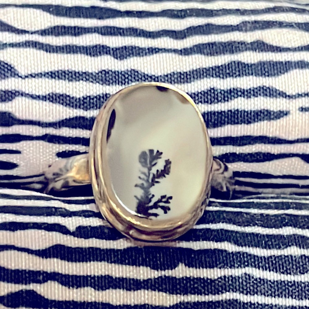 Dendrite Opal Snowflake Sterling silver ring
